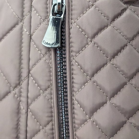 CALVIN KLEIN Performance Quilted Jacket WOMEN XS Zip Hood Lined Slim Taupe Brown - Picture 6 of 13